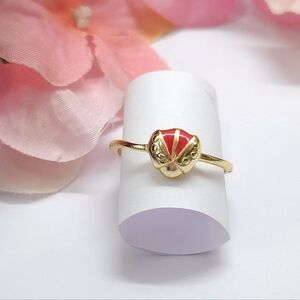 Red & Gold Lady Bug Gold over Sterling Silver Ring Size 7 Adjustable